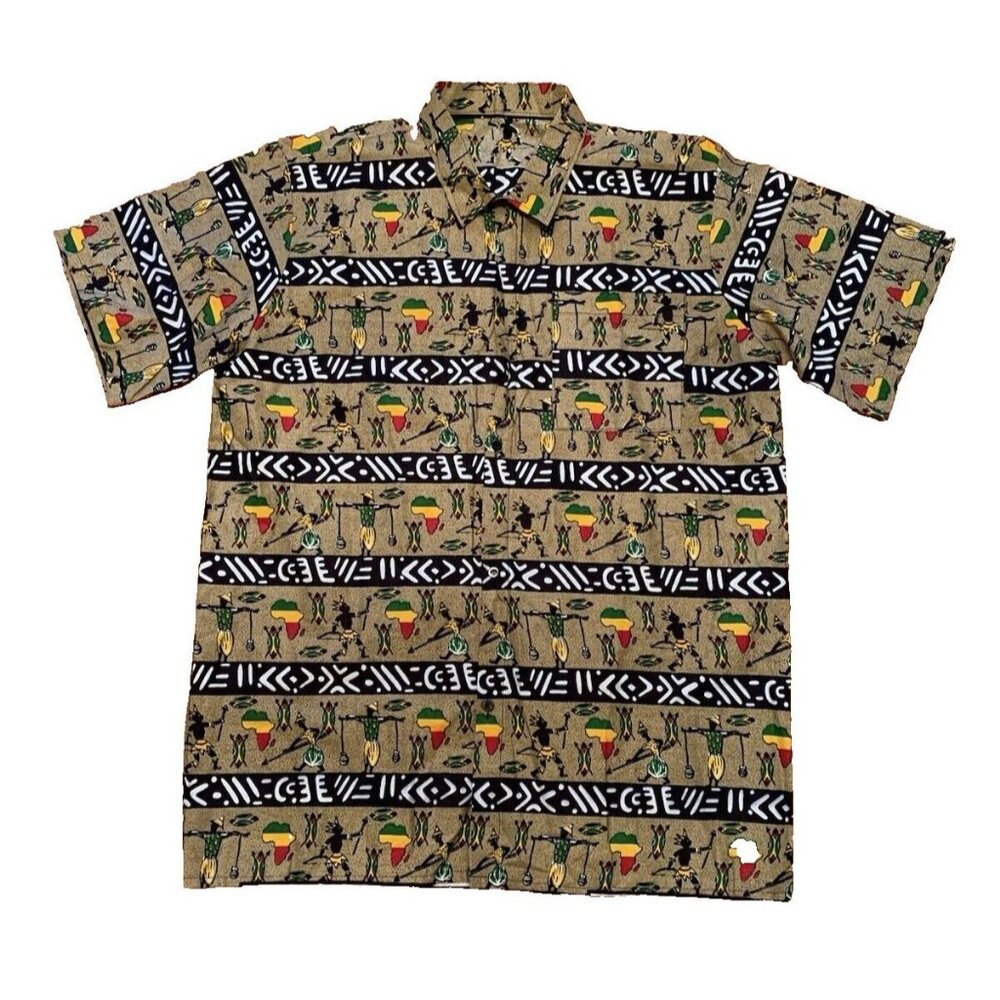 African Print Shirt Veritable Tourist Wax Cotton Short Sleeve Button No Size Tag